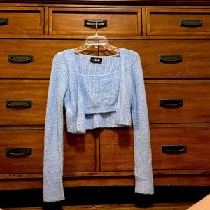 Blue Fuzzy Soft Cardigan with Cami